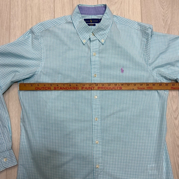 Ralph Lauren Blue & White Collared Checkered Button Down Mens Large - Picture 7 of 12